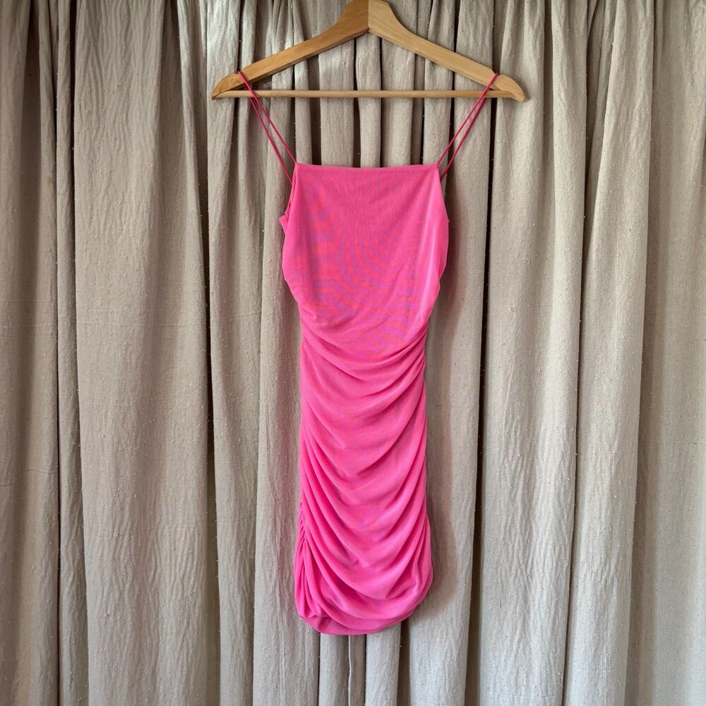 Princess Polly Hot Pink Ruched Keyhole Back Mini Dress US 0 Bodycon Going Out
